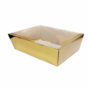 Dėžutė AUKSO spalvos su skaidriu dangteliu 260x260x100
