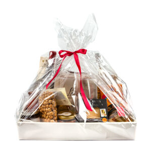 Didelis dovanų krepšys su gurmaniškomis gėrybėmis