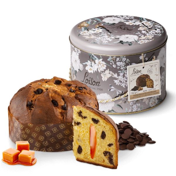 LOISON LATTA Panettone NeroSale su šokolado lašais ir sūdytos karamelės kremu 750g (met. dėž.)