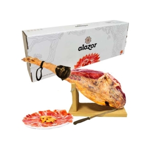 ALAZOR Jamon Serrano Mini vytintas kumpis su mediniu stovu ir peiliu 6-7,5