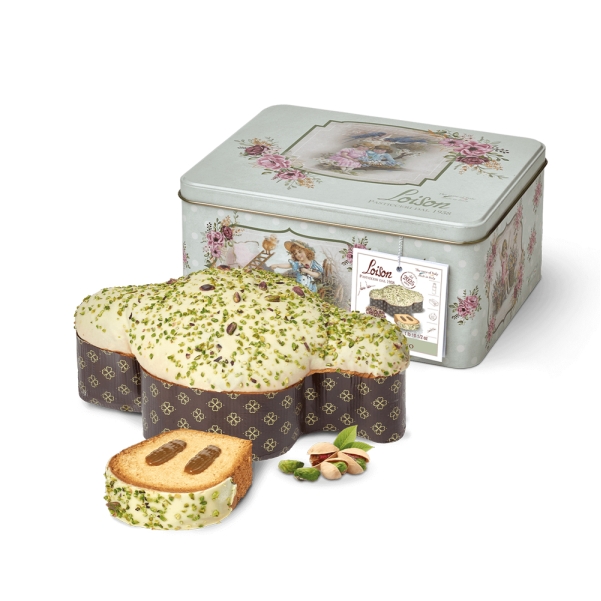 Loison Colomba Pistacchio pyragas su Bronte pistacijų kremu metalinėje dėžutėje
