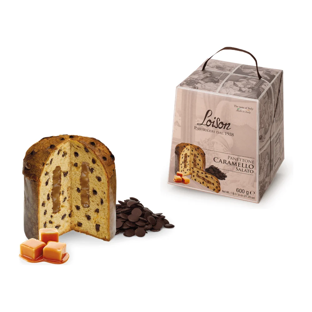 LOISON ASTUCCI Panettone Caramelo Salato su šokolado lašeliais ir sūdyta karamele 600g LOISON ASTUCCI Panettone Caramelo Salato su šokolado lašeliais ir sūdyta karamele 600g