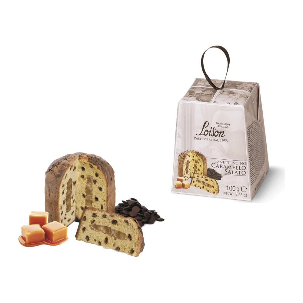 LOISON PANETTONCINO Caramello Salato su sūdytos karamelės įdaru ir šokolado gabaliukais 100g LOISON PANETTONCINO Caramello Salato su sūdytos karamelės įdaru ir šokolado gabaliukais 100g